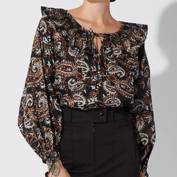 CLEOBELLA Jillian Blouse- Avalon Block Paisley Print Organic Cotton Top, NWT, Sm - Picture 1 of 6